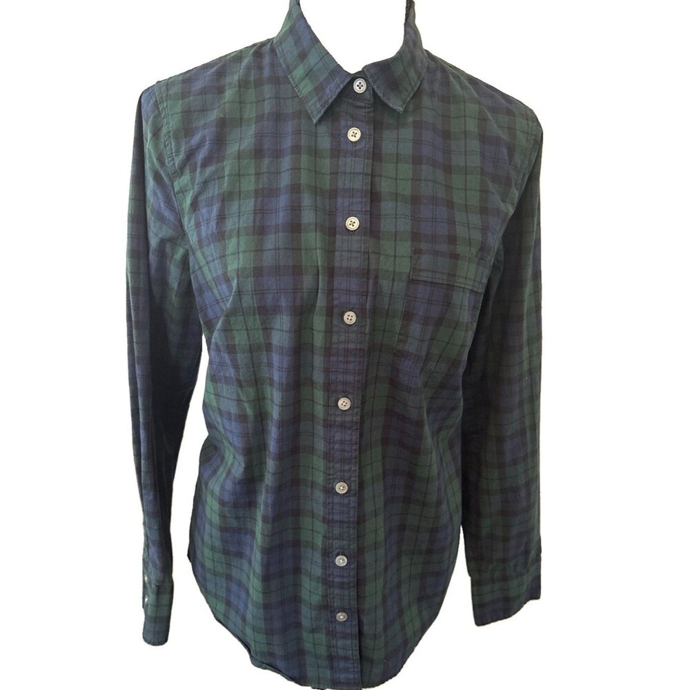 J.CREW Women’s Woven Cotton Plaid Long Sleeve Button-Up Shirt Blue Green M